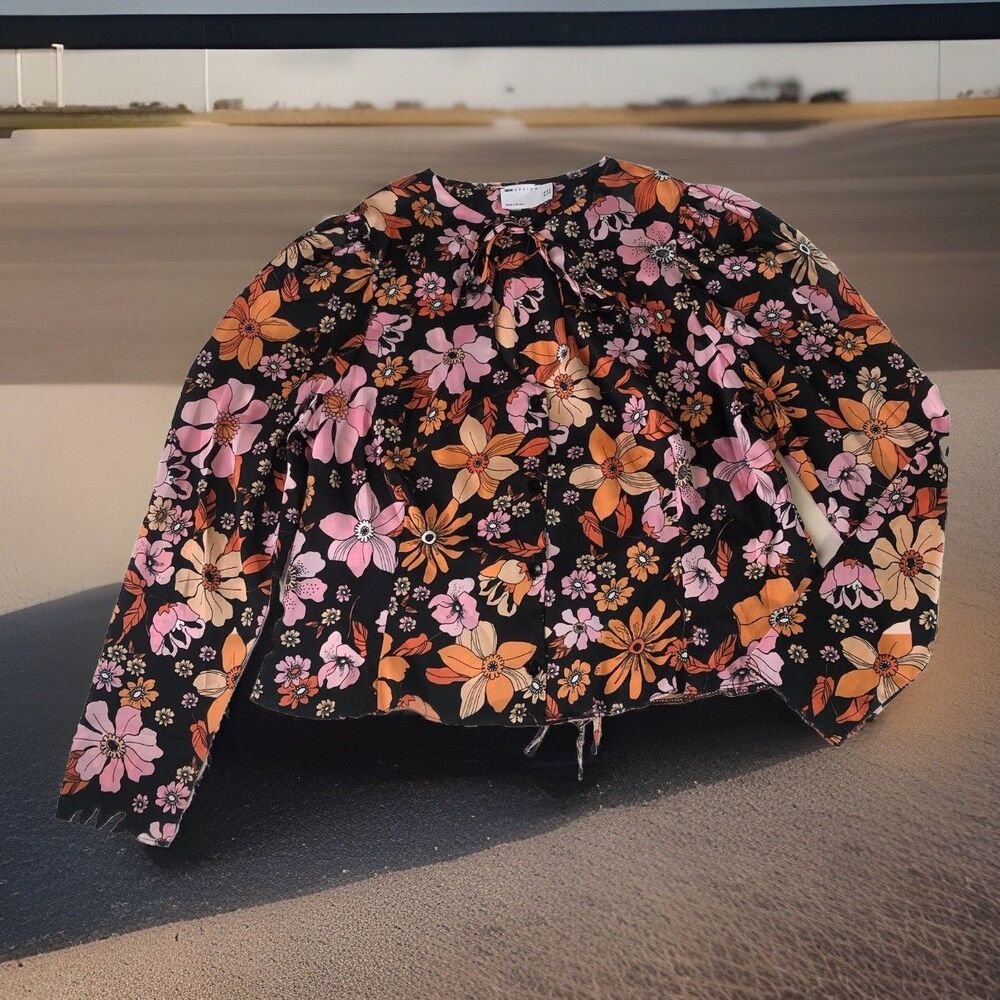 ASOS Design Floral Blouse Keyhole Neck Tie & Back Tie  Size 14